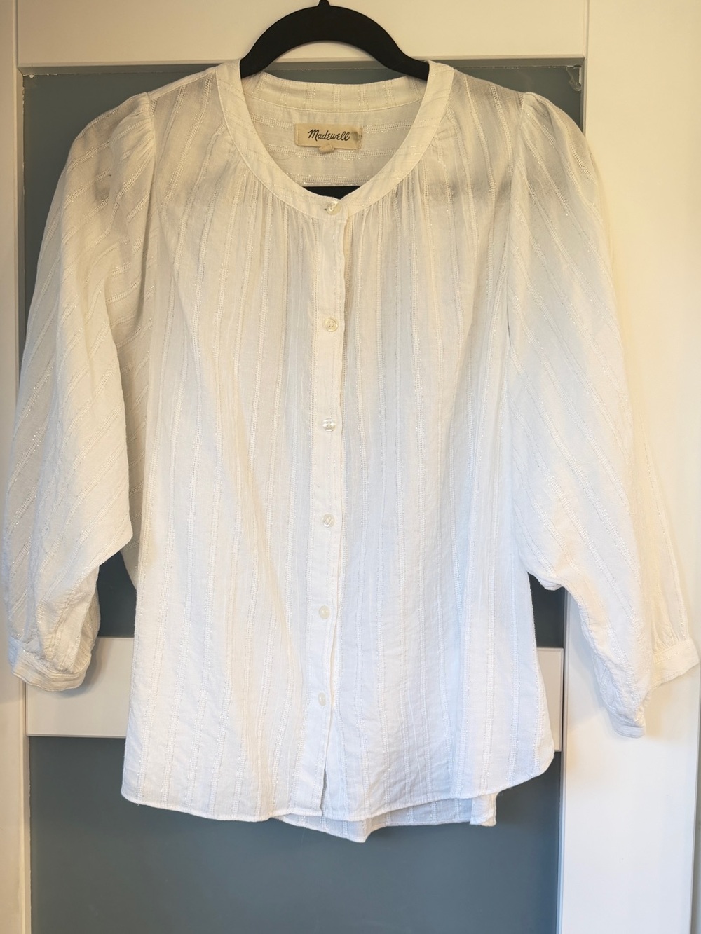 Madewell White Simmer Stripe Peasant Top